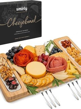 Smirly Bamboo Cheeseboard Serving Platter in Natural Bamboo-NOT IN ORIGINAL BOX